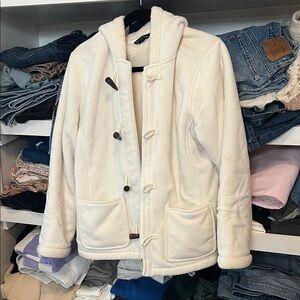 Lands' End Cream Teddy Toggle Jacket with Hood
